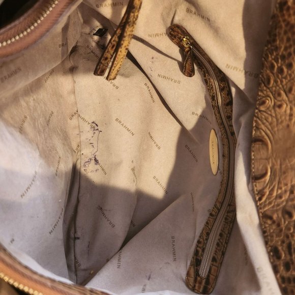 Brahmin "Anne" Toasted Almond Embossed Croc Print Leather Large Tote Handbag EUC - Picture 8 of 10